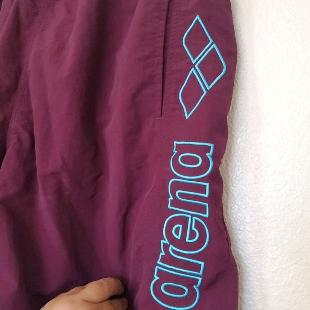 Arena Mens Swim Trunks Maroon Burgundy Blue Logo Elastic Waist Pockets Size M - Picture 4 of 15